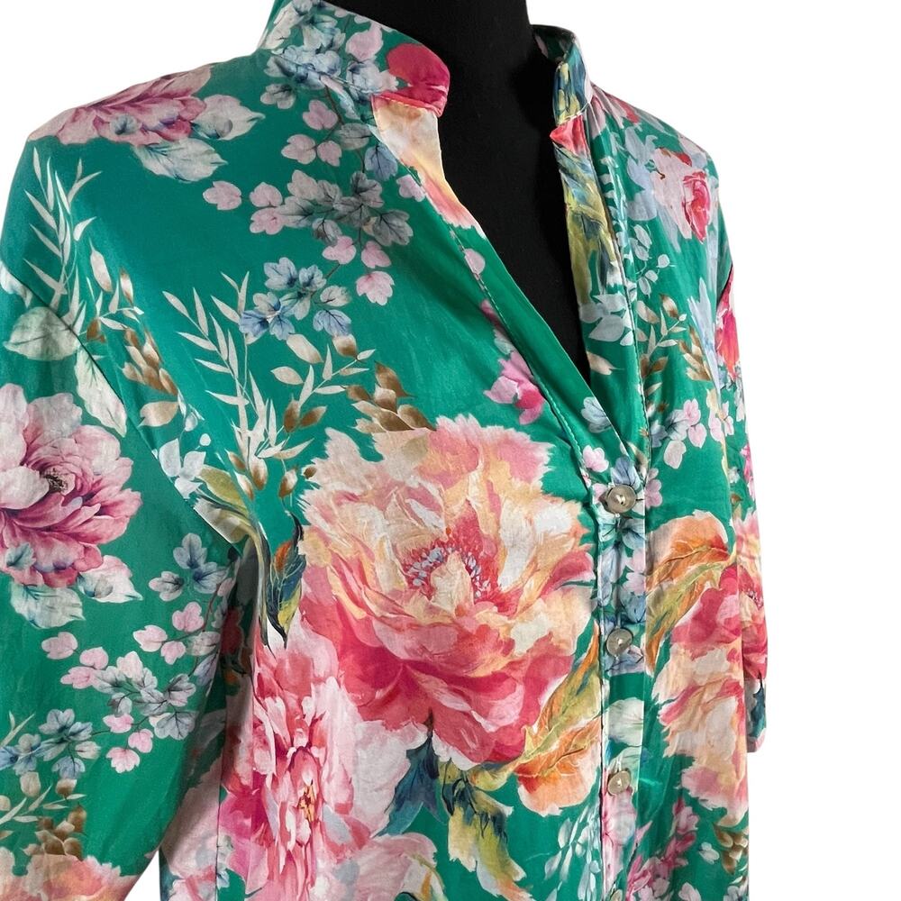 Nota Bene Italy Made Floral Tunic Shirtdress OSFM M/L Resort Coastal Luxe Cotton - Picture 4 of 16